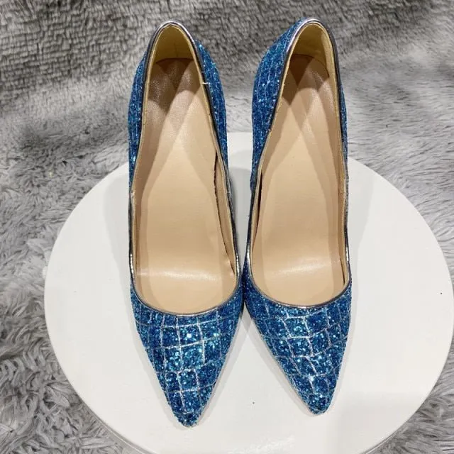 GlamCroco Glitter Sequin Pointed Toe High Heels