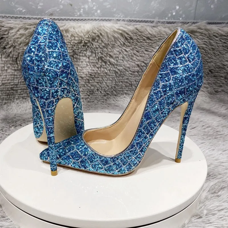 GlamCroco Glitter Sequin Pointed Toe High Heels