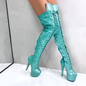 Glitterati Thigh High - Baby Blue - 7 INCH