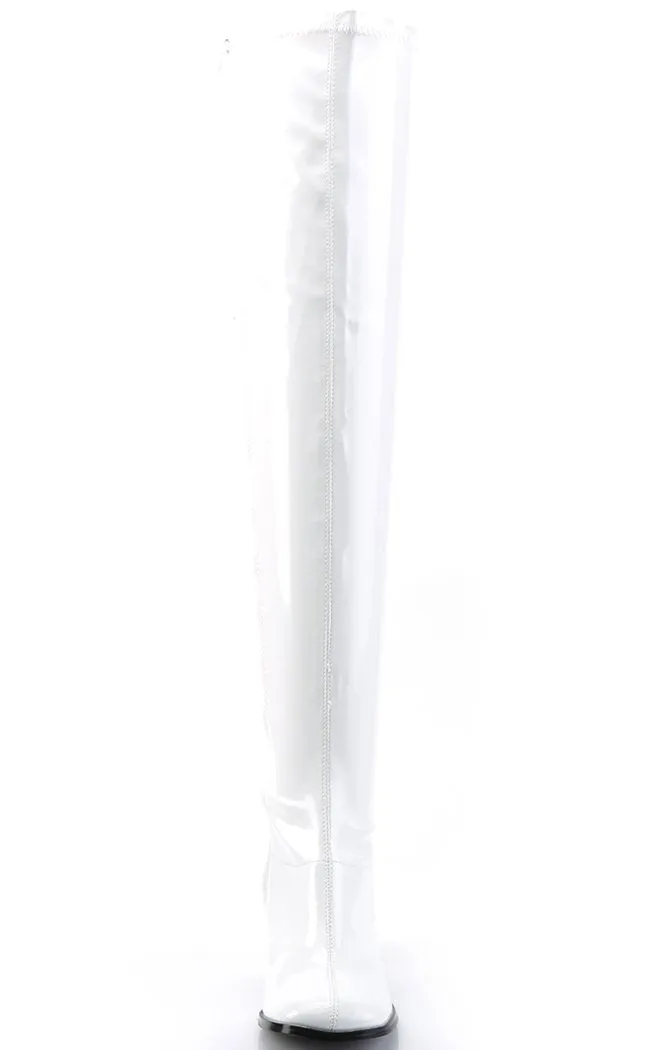 GOGO-3000 White Stetch Patent Thigh High Boots