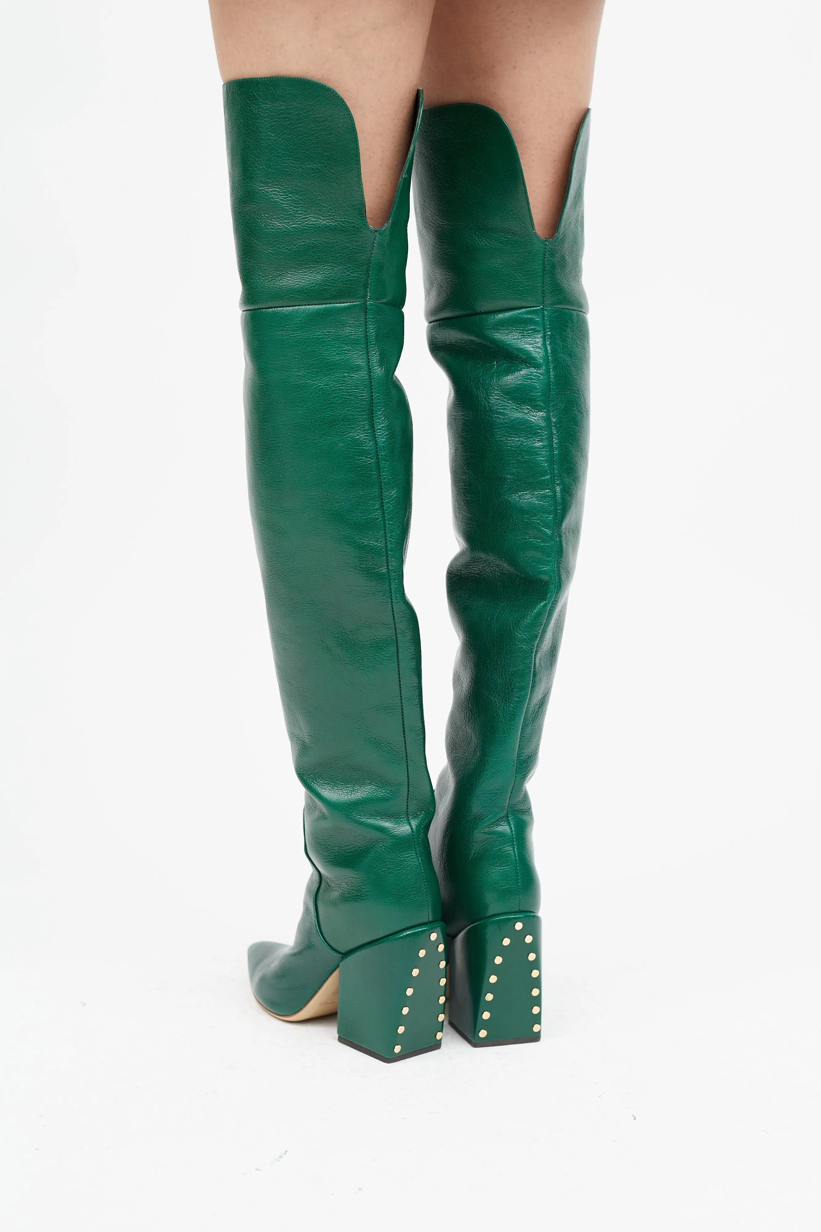 Green Leather Thigh High Boot