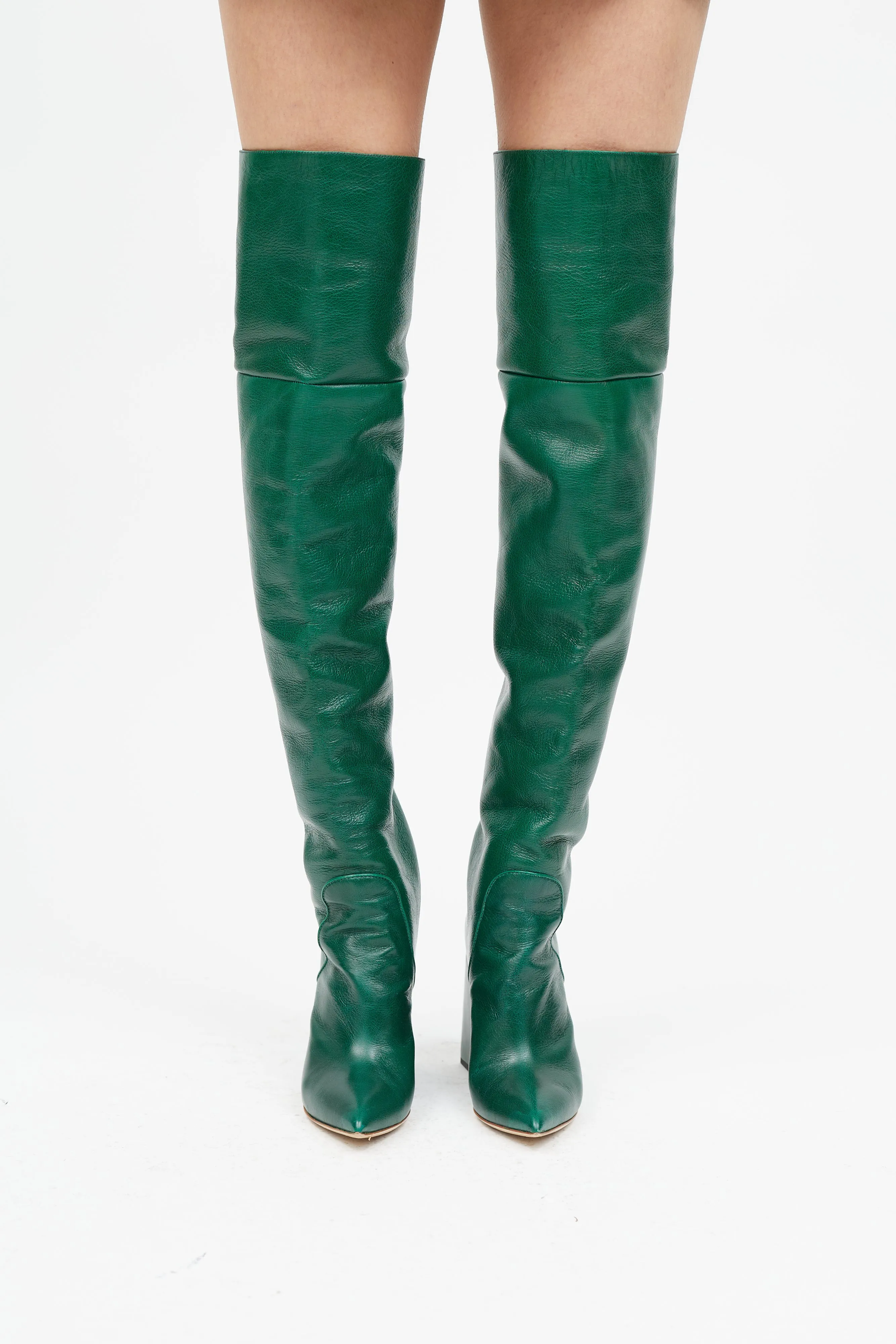 Green Leather Thigh High Boot