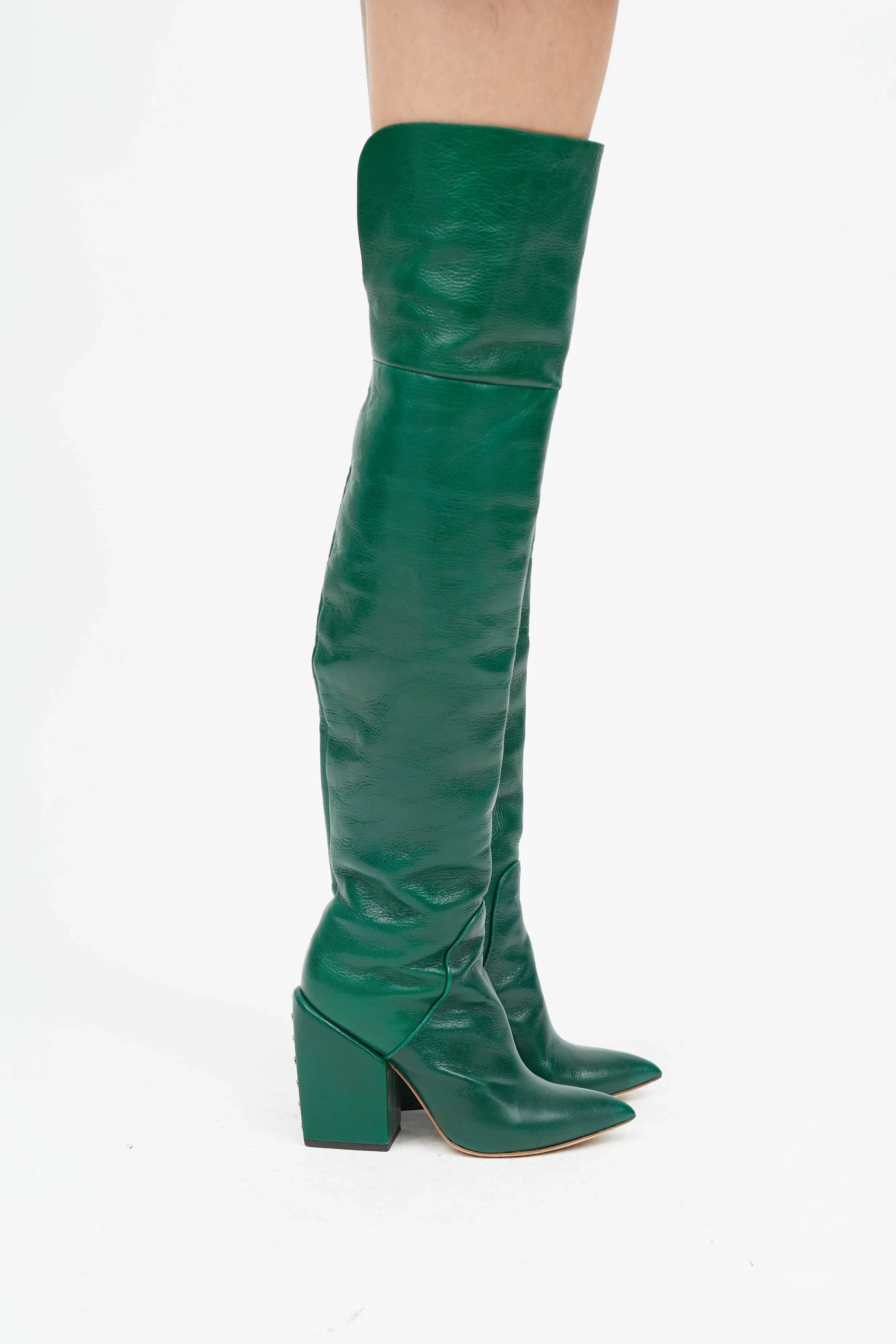 Green Leather Thigh High Boot