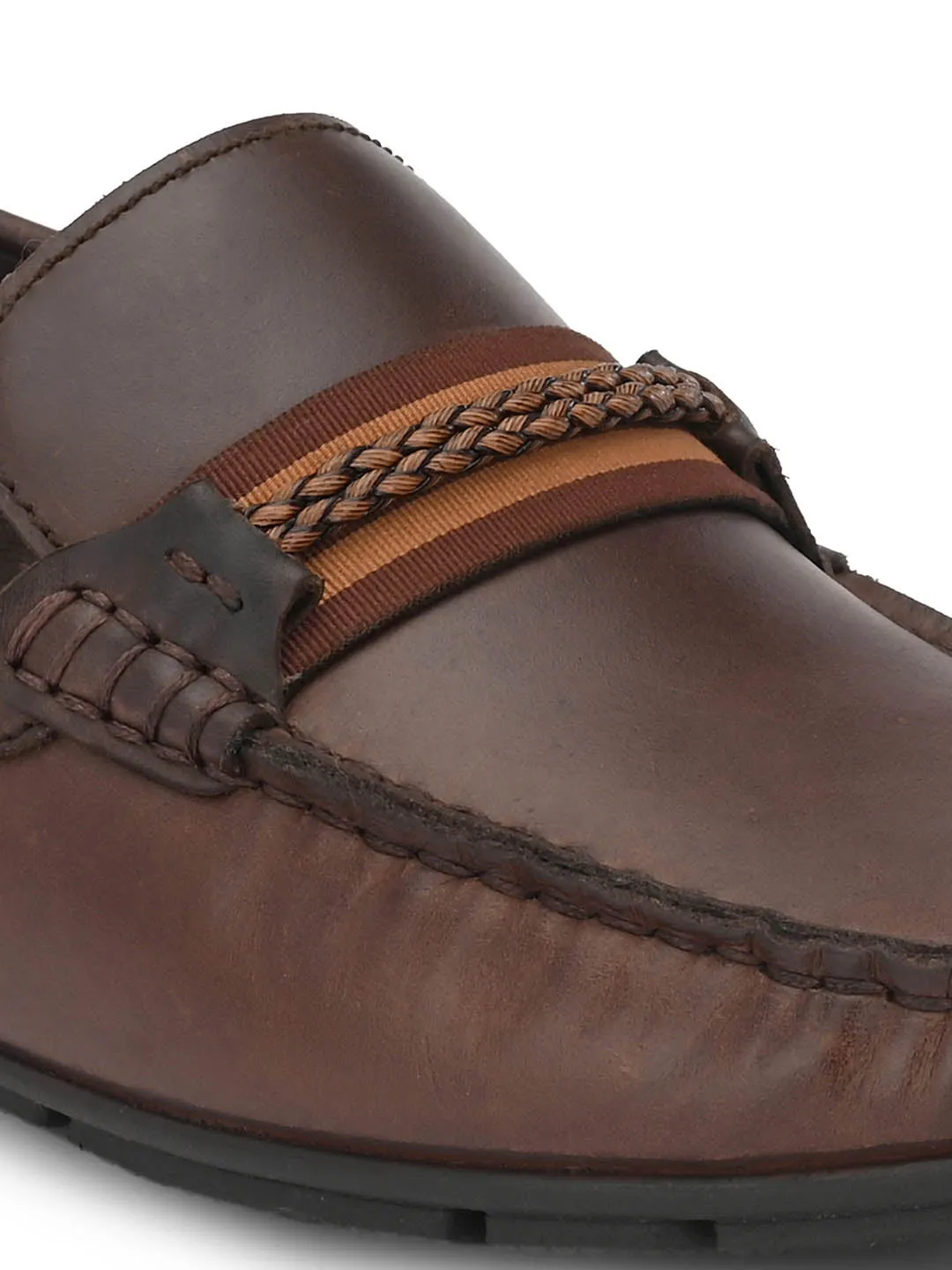 HITZ8303 Men's Brown Leather Casual Slip-On Shoes