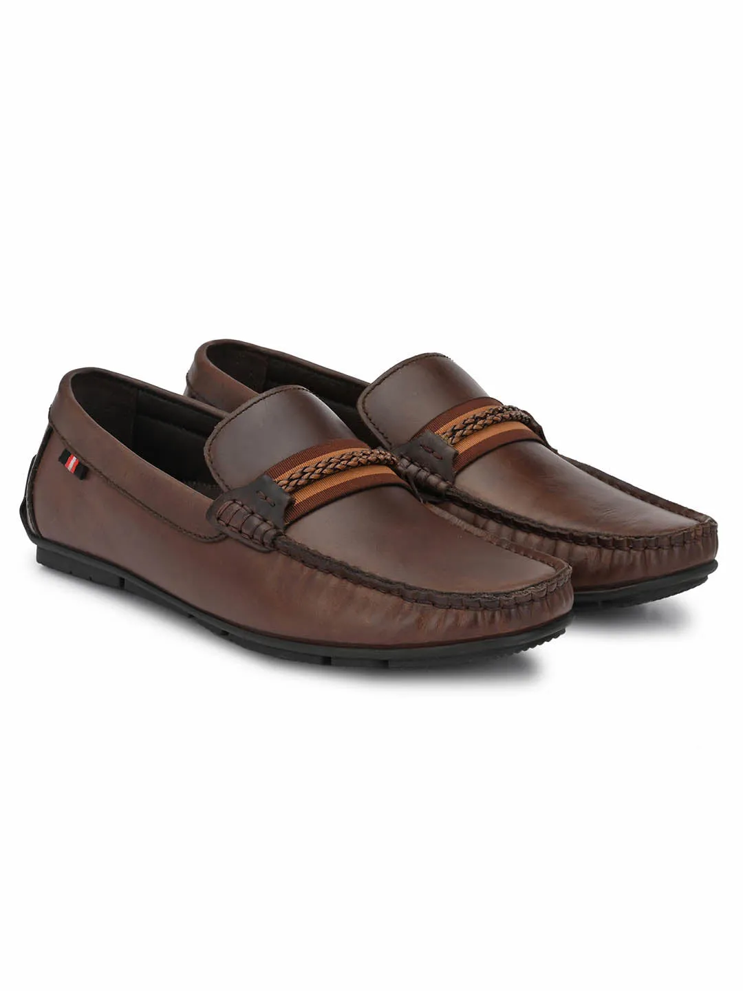 HITZ8303 Men's Brown Leather Casual Slip-On Shoes