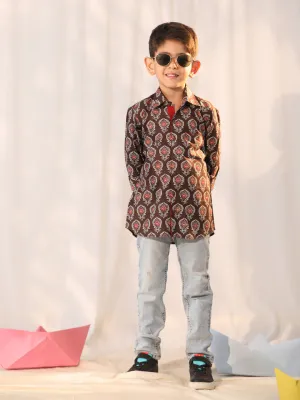 Jashvi Boys' Coffee Ethnic Shirt