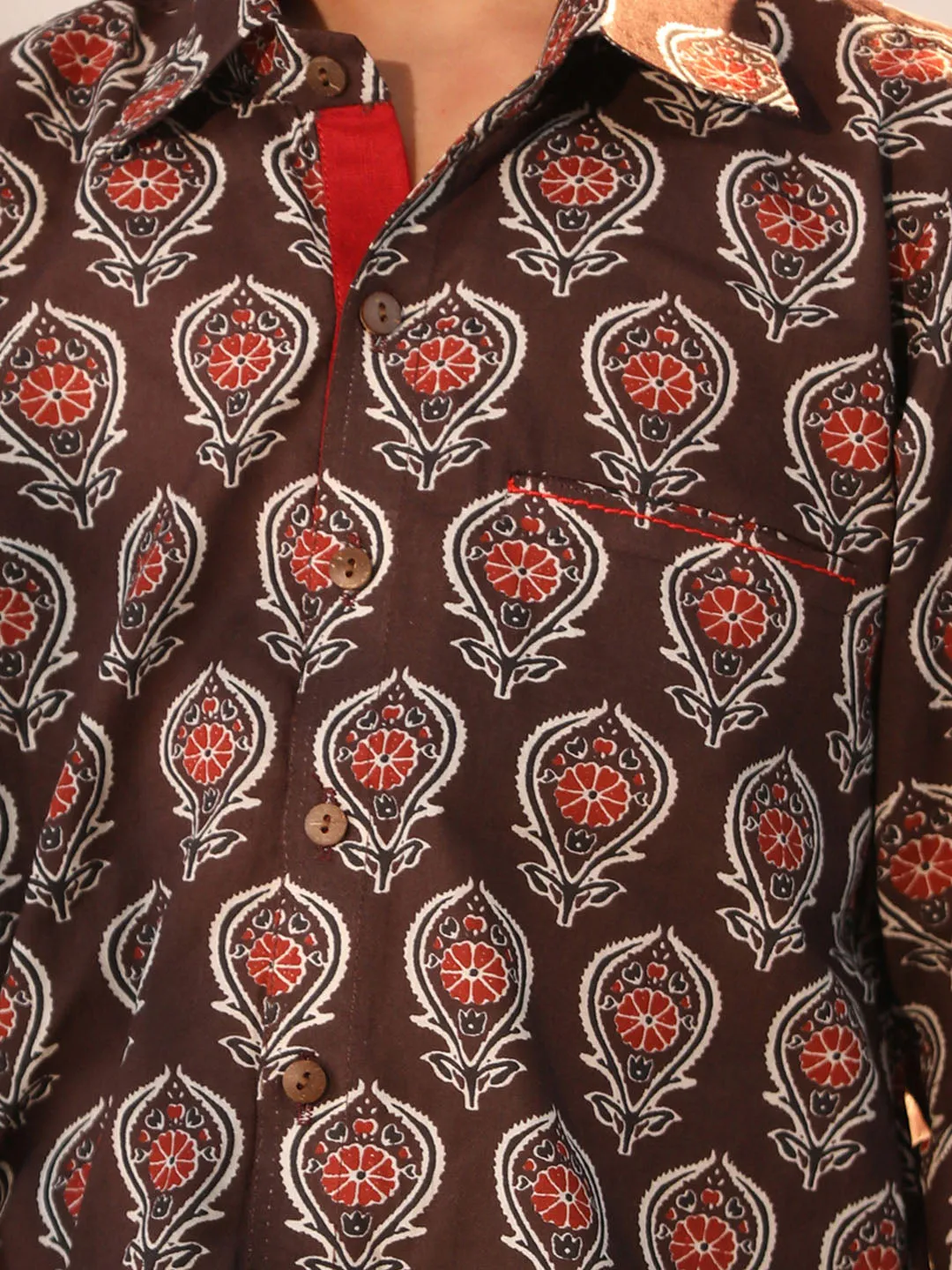 Jashvi Boys' Coffee Ethnic Shirt