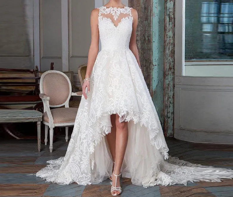 Lace Hi Lo  Bridal Gowns at Bling Brides Bouquet online Bridal Store
