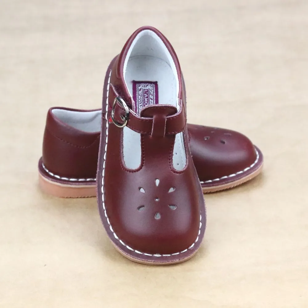 L'Amour Girls Waxed Leather T-Strap Mary Janes