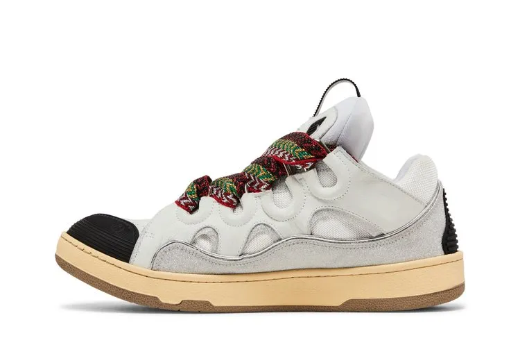 Lanvin Curb Leather and Glitter Sneakers 'White', white