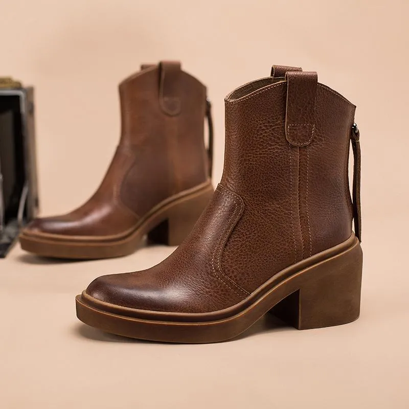 Leather Western Boots Handmade Cowboy Boots Designer Shoes Back Zip Brown/Black/Green