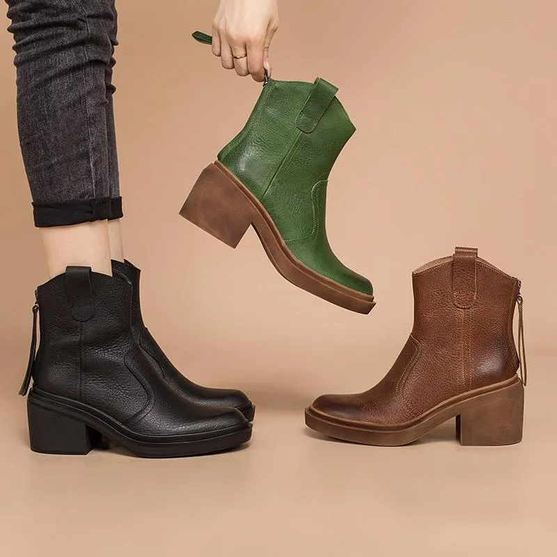 Leather Western Boots Handmade Cowboy Boots Designer Shoes Back Zip Brown/Black/Green