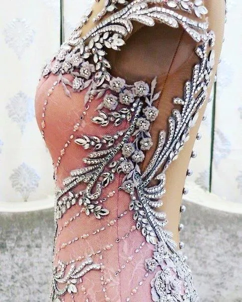 Luxurious Crystal Pink Mermaid Evening Dress Zipper Button Back