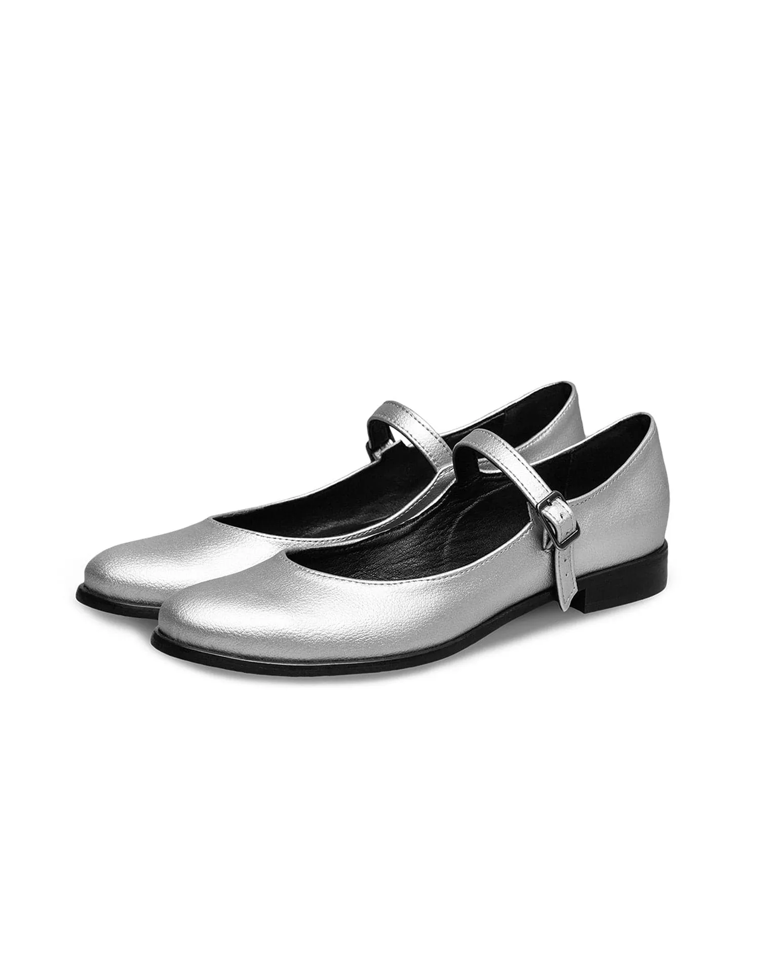 Mary Jane Vegan Grape Leather Ballerina Pumps | Silver