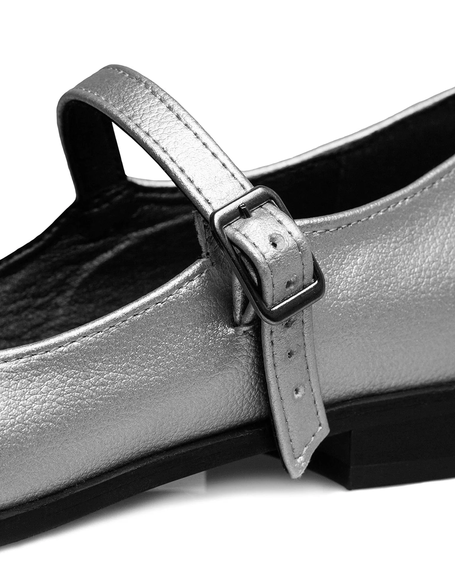 Mary Jane Vegan Grape Leather Ballerina Pumps | Silver