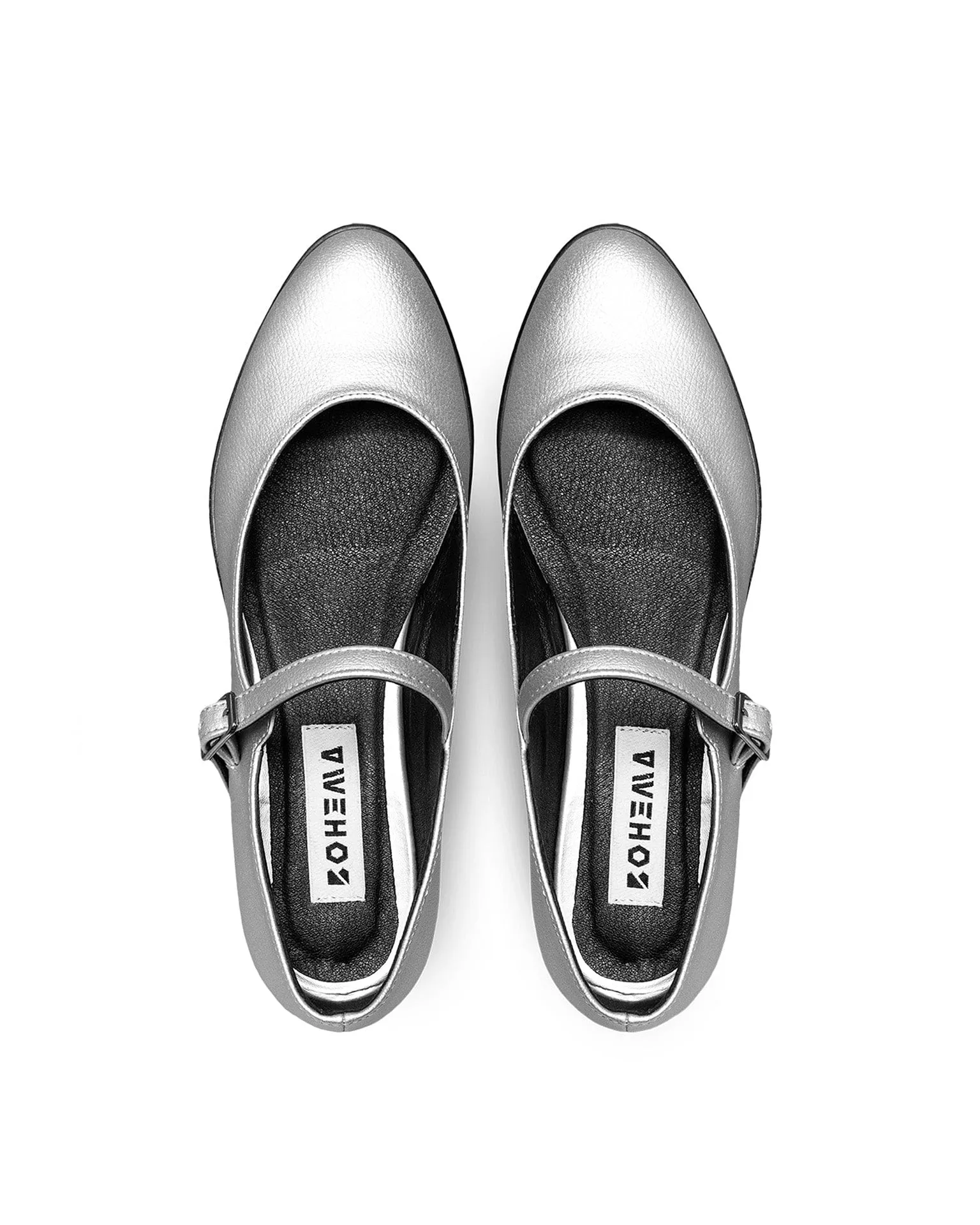 Mary Jane Vegan Grape Leather Ballerina Pumps | Silver