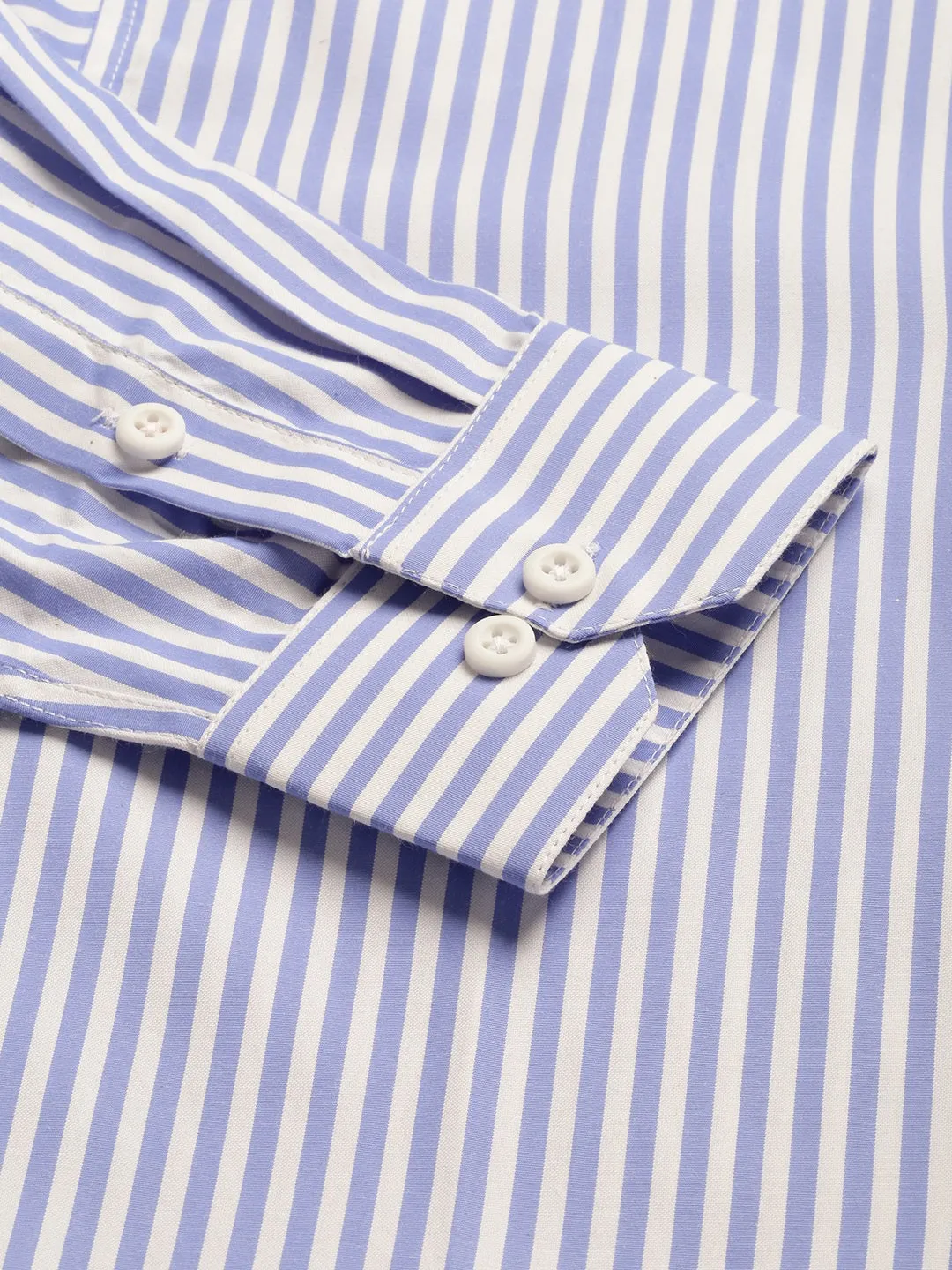 Men's Cotton Blue & White Striped Formal Shirt - Sojanya