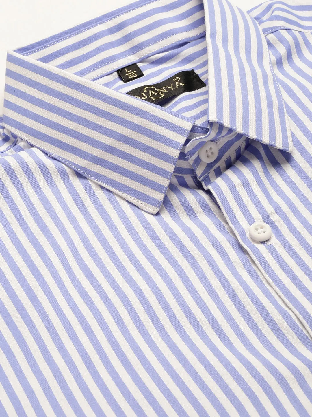 Men's Cotton Blue & White Striped Formal Shirt - Sojanya