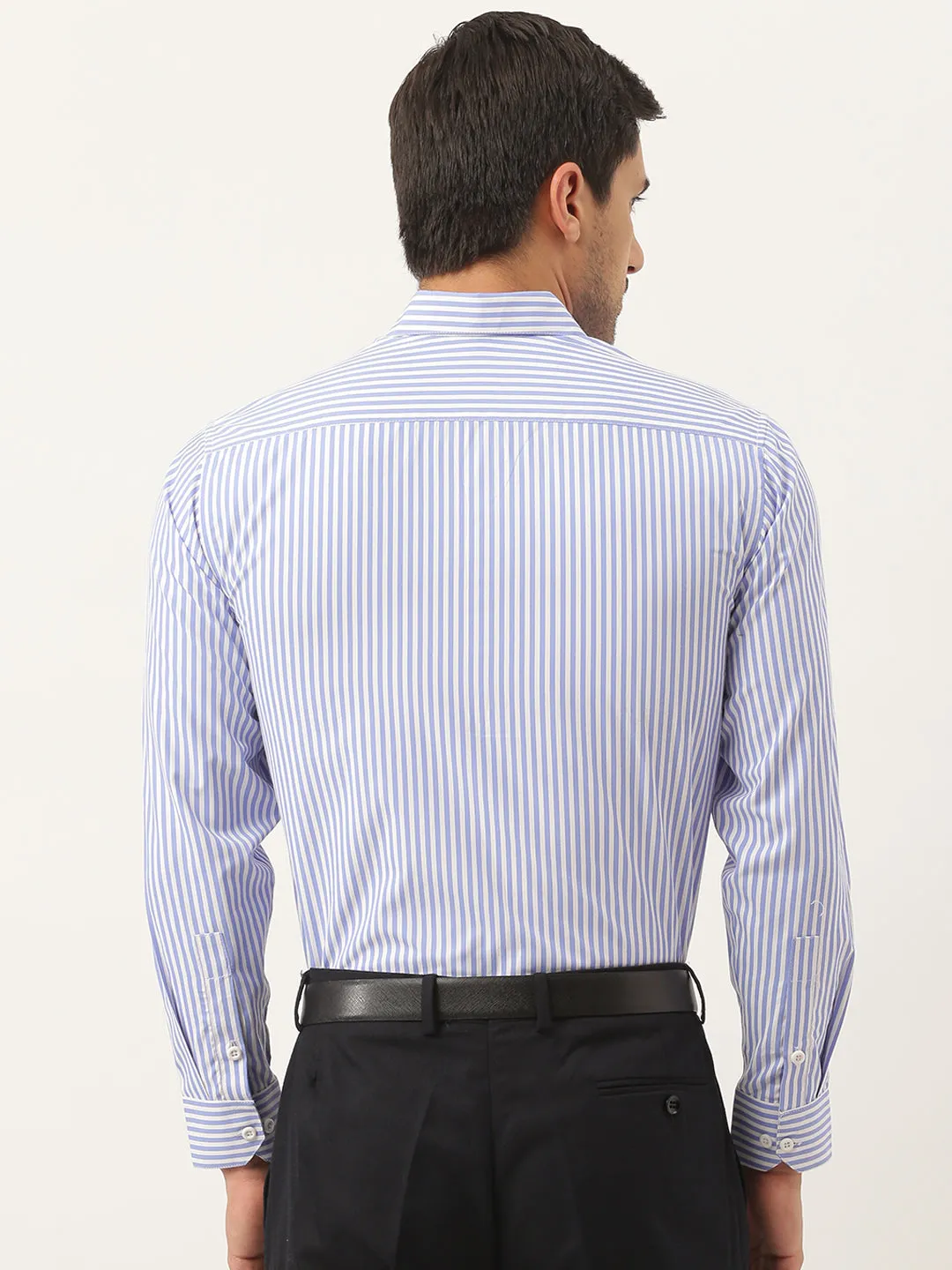 Men's Cotton Blue & White Striped Formal Shirt - Sojanya
