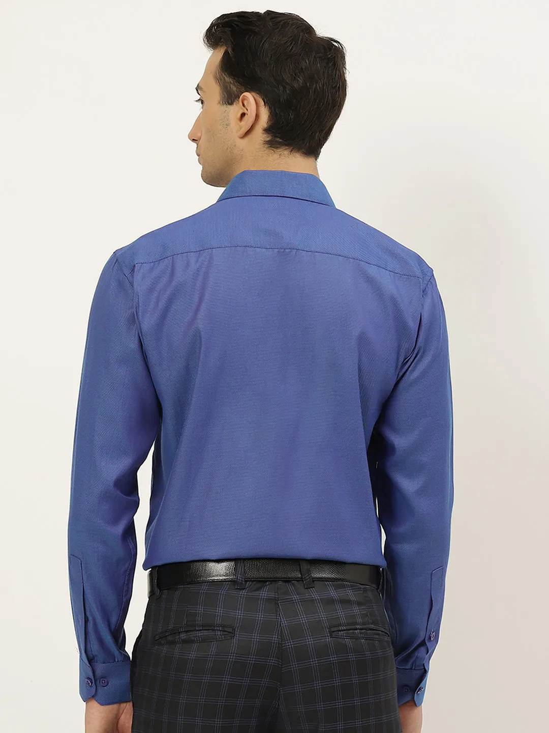 Men's Cotton Blue Self Design Classic Formal Shirt - Sojanya