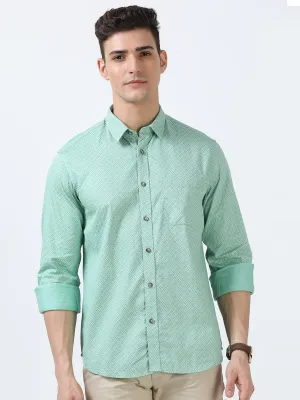 MEN'S GREEN PRINTED  SLIM FIT SHIRT