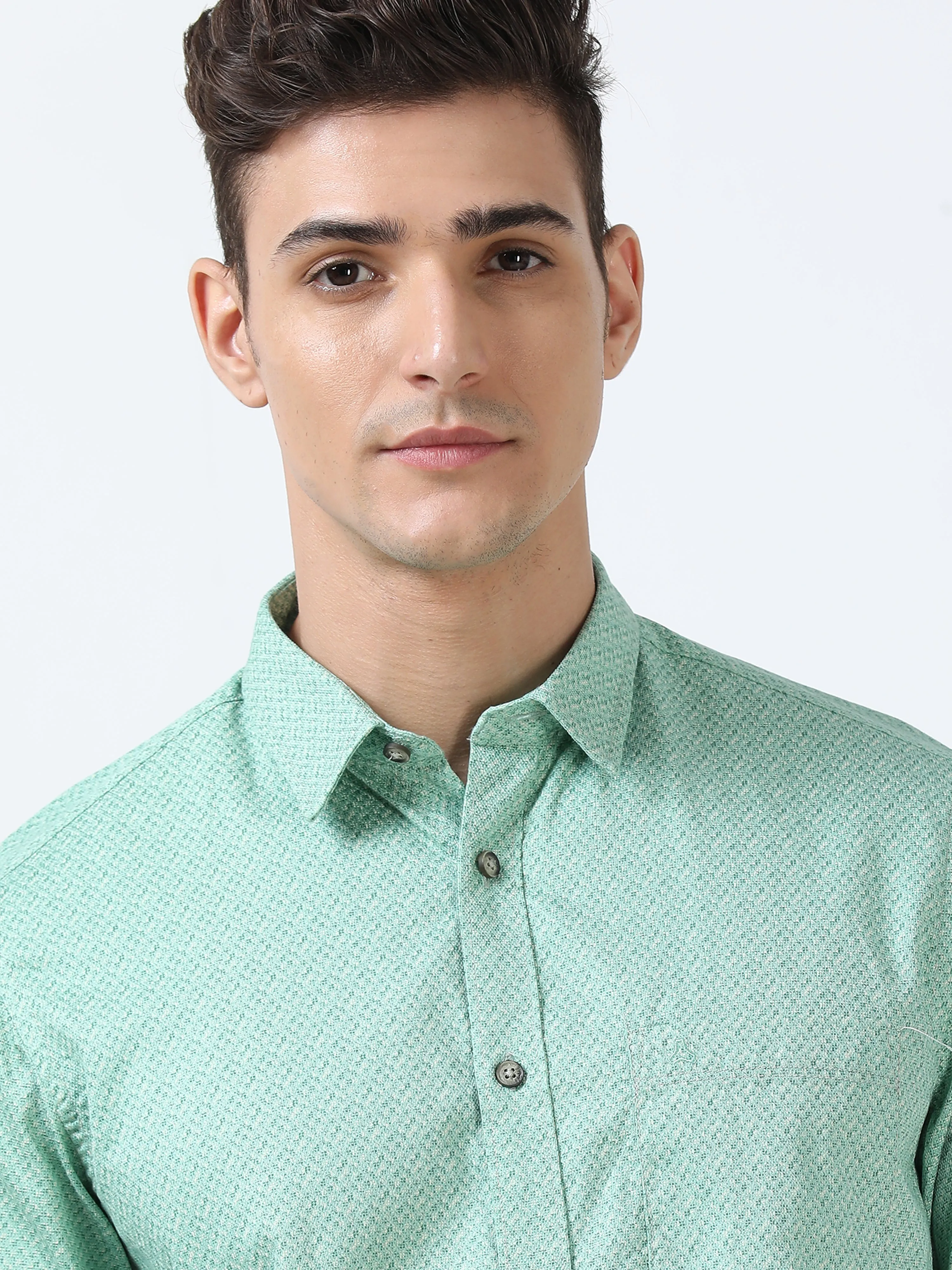 MEN'S GREEN PRINTED  SLIM FIT SHIRT