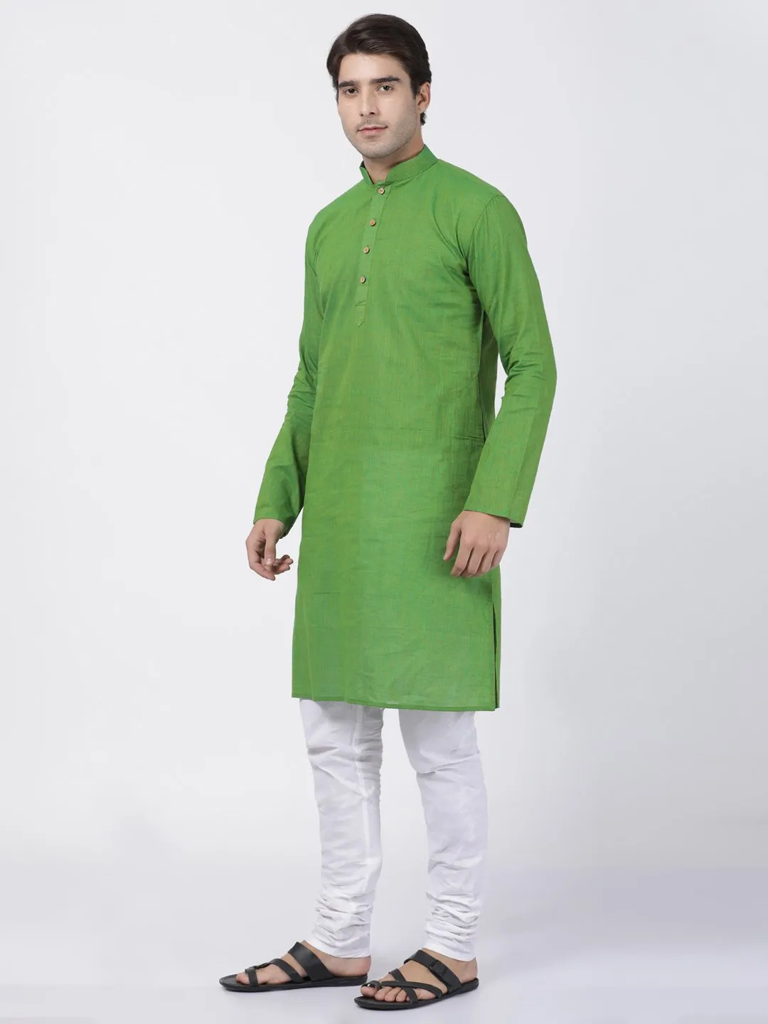 Men's Green Pure Cotton Kurta and Pyjama Set - Vastramay