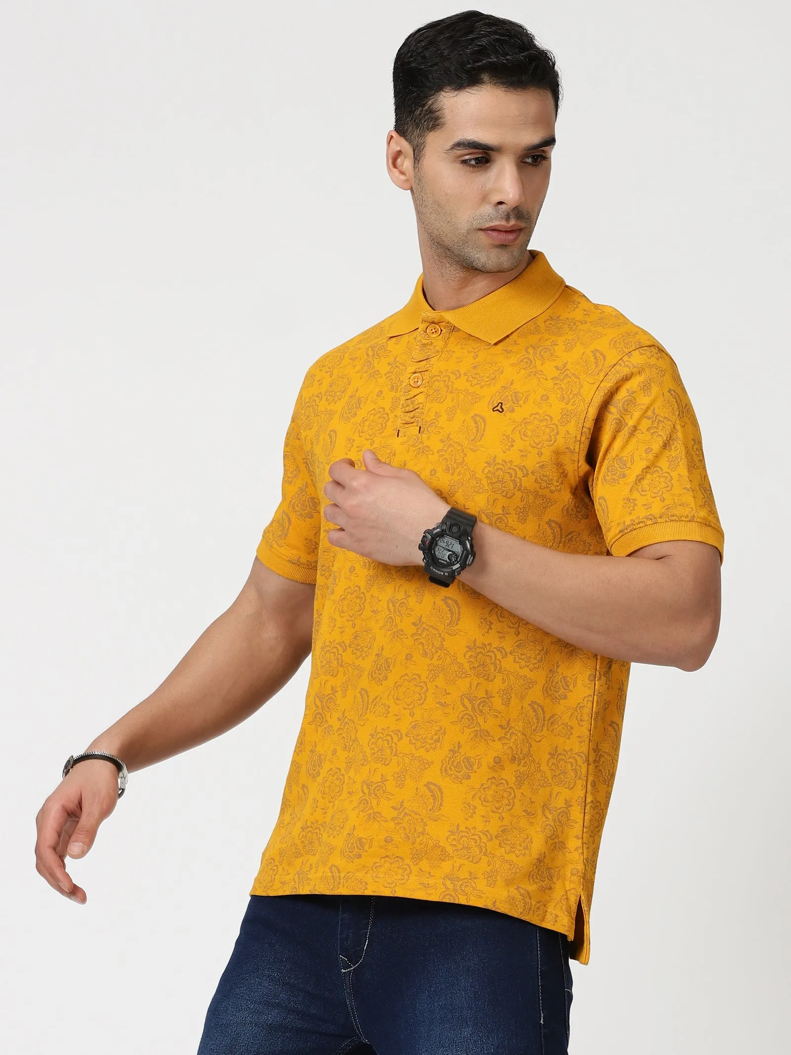 MEN'S LT YELLOW PRINT SLIM FIT T SHIRT
