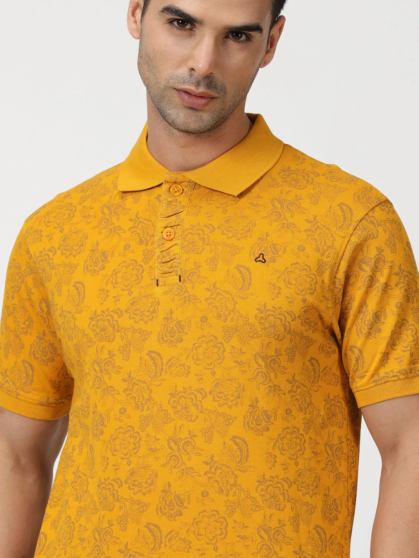 MEN'S LT YELLOW PRINT SLIM FIT T SHIRT