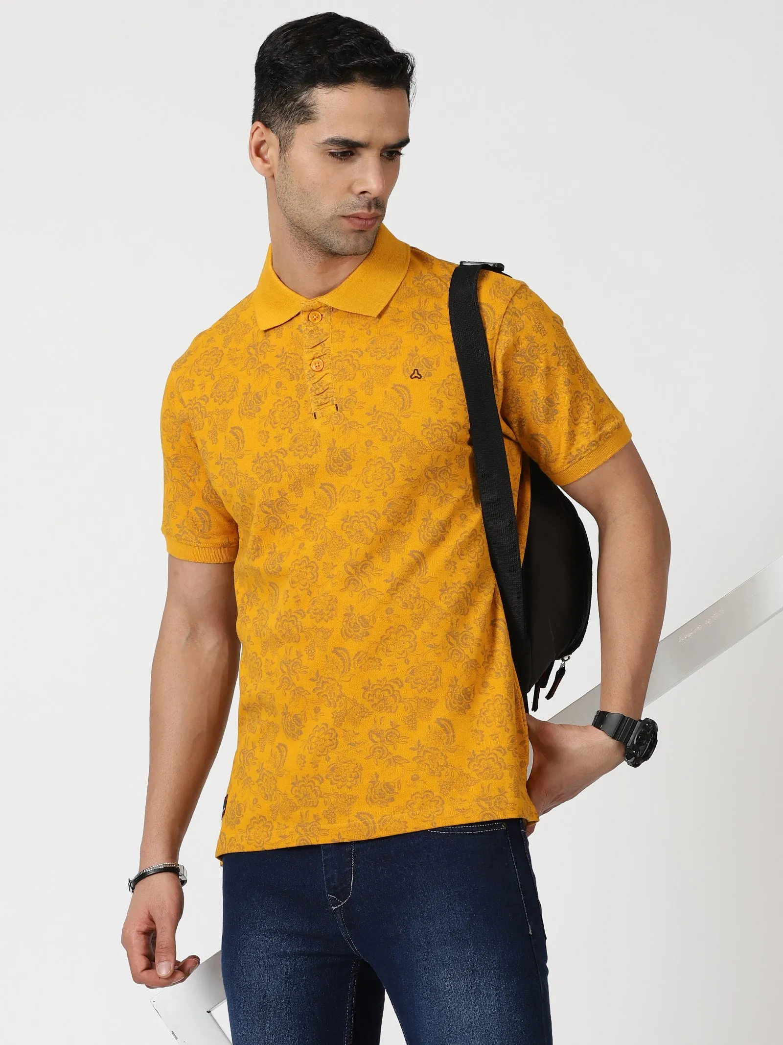 MEN'S LT YELLOW PRINT SLIM FIT T SHIRT