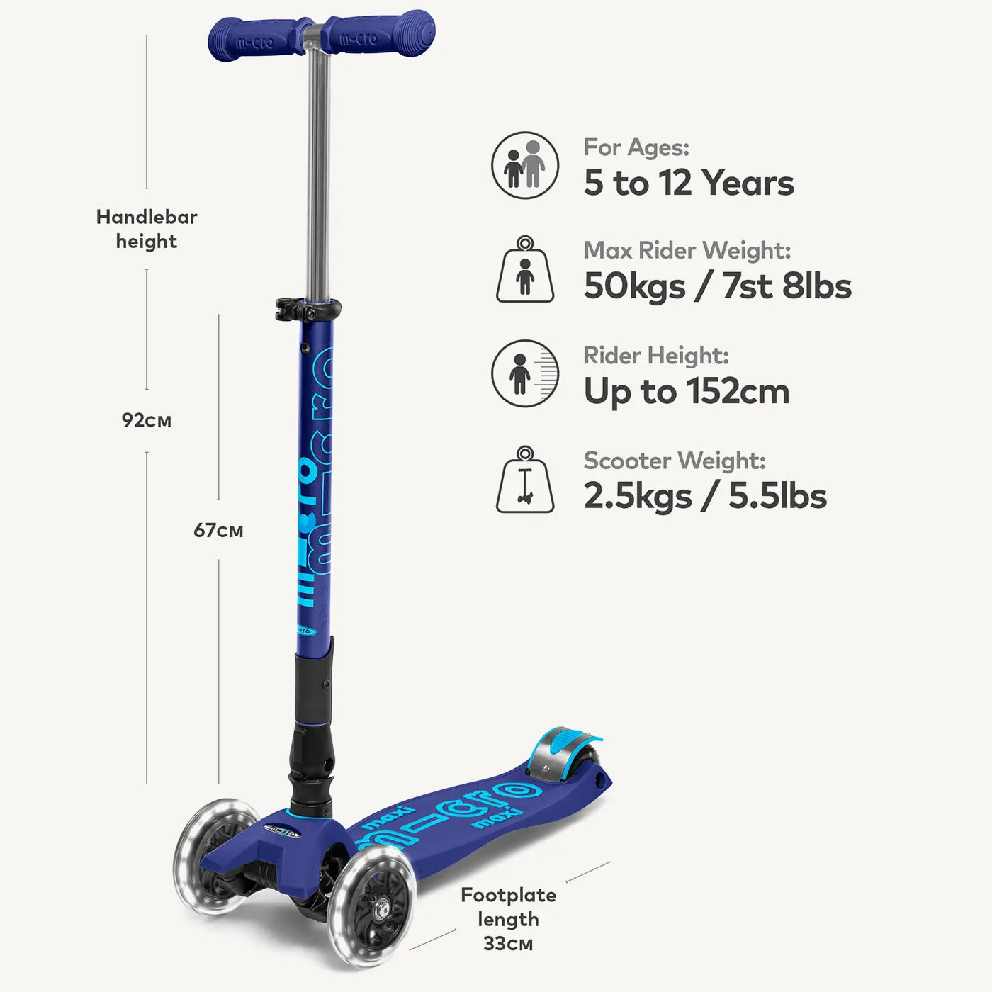 Micro Scooters Maxi Micro Scooter Deluxe Foldable LED - Blue