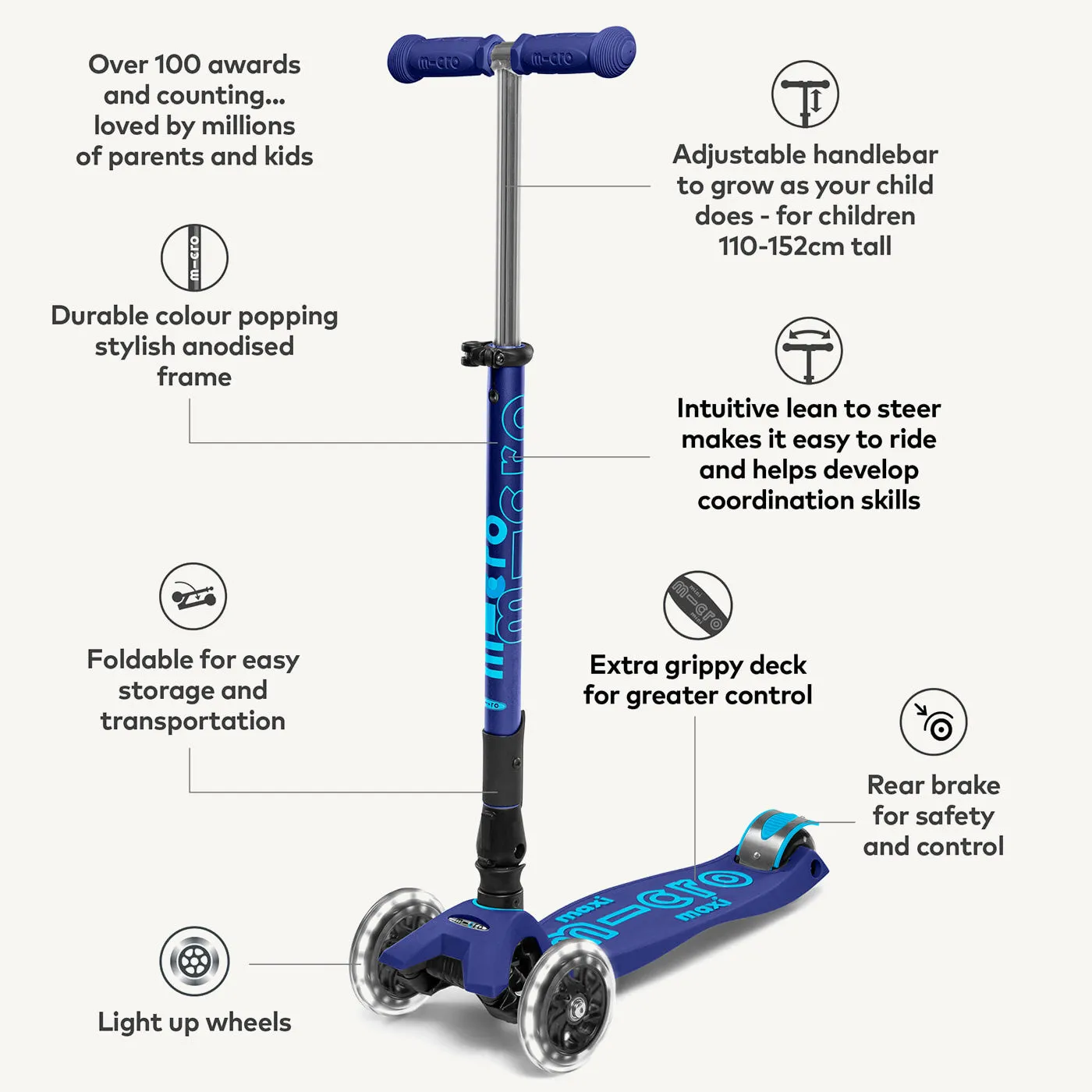 Micro Scooters Maxi Micro Scooter Deluxe Foldable LED - Blue