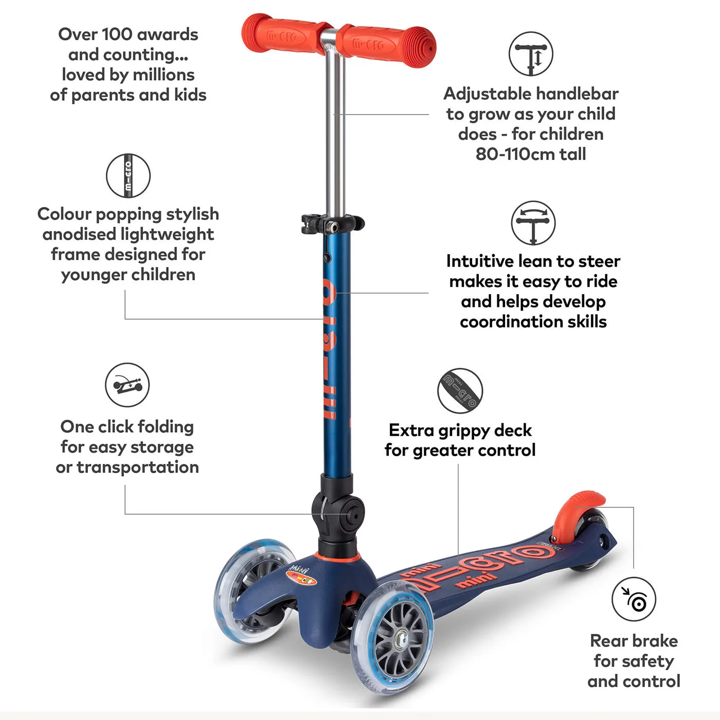Micro Scooters Mini Micro Scooter Deluxe Foldable - Navy