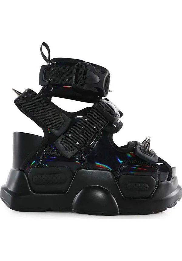 Mulberry-03A [Black Metallic] | PLATFORM SANDALS**