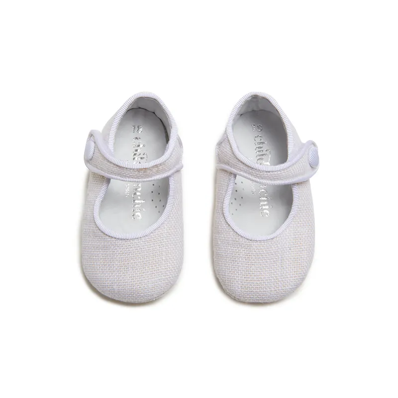 My-First Linen Mary Janes in White by childrenchic