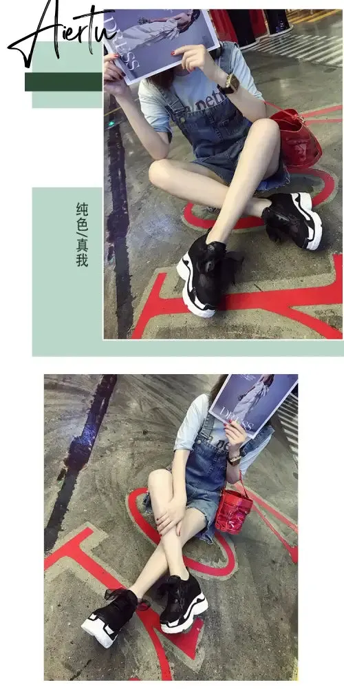 NEW Classic Women Mesh Platform Sneakers Trainers White Shoes High Heels Wedges Outdoor Shoes Breathable Casual Shoes Woman