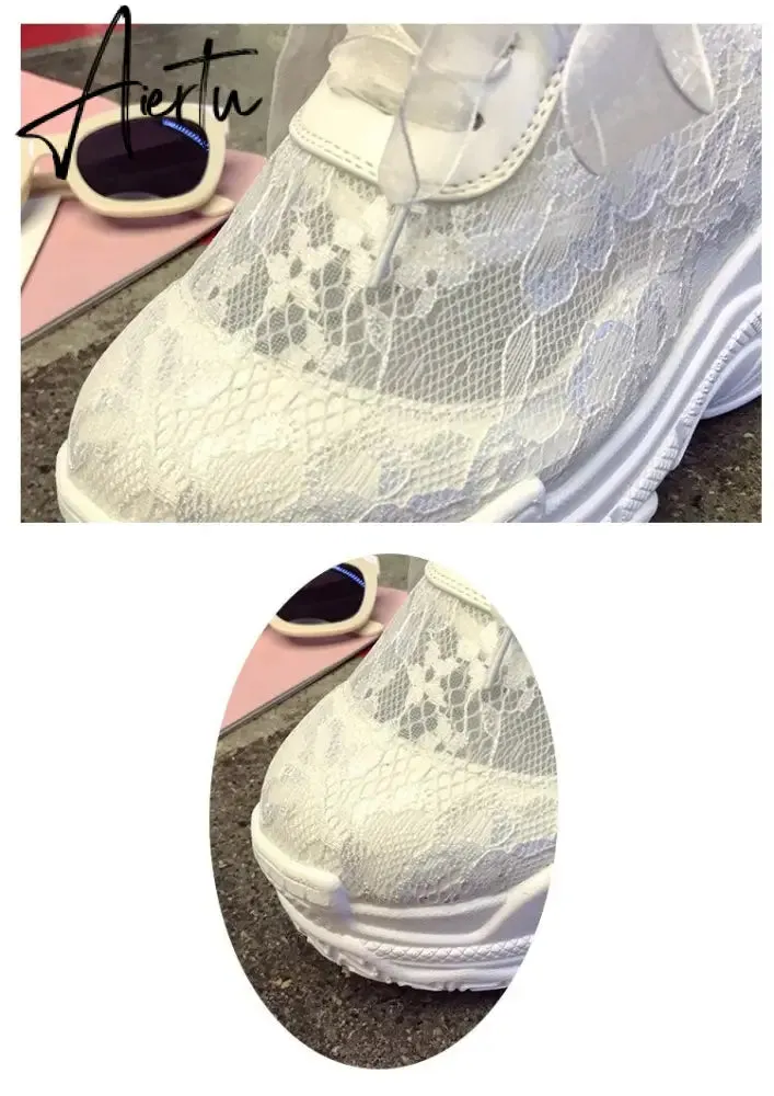 NEW Classic Women Mesh Platform Sneakers Trainers White Shoes High Heels Wedges Outdoor Shoes Breathable Casual Shoes Woman