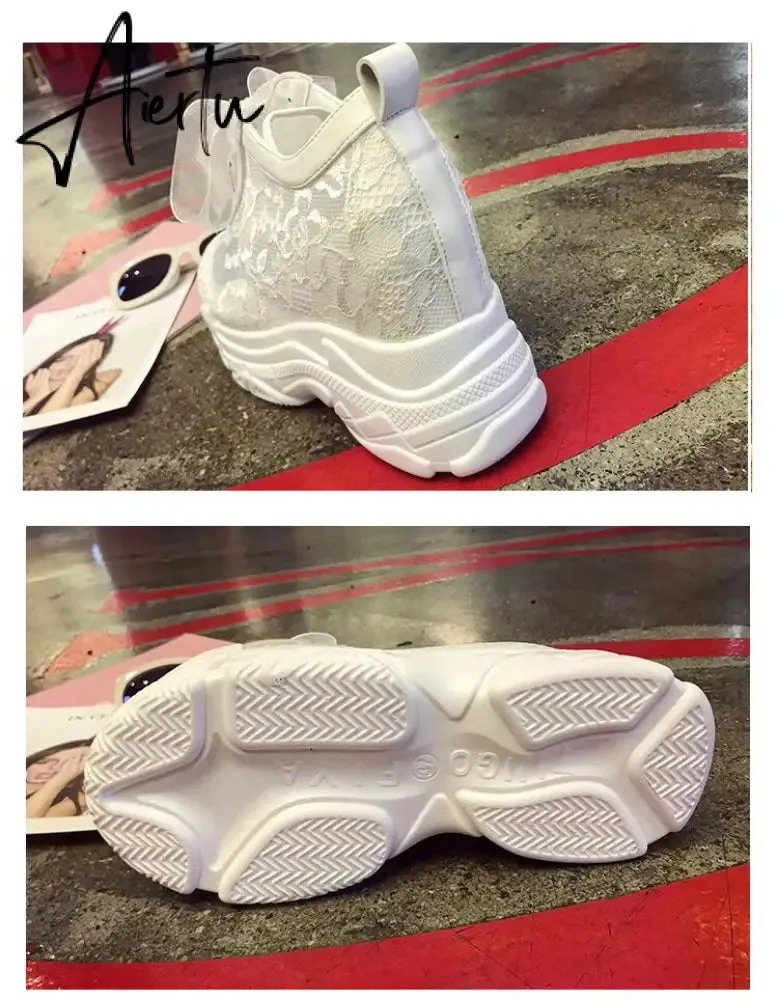 NEW Classic Women Mesh Platform Sneakers Trainers White Shoes High Heels Wedges Outdoor Shoes Breathable Casual Shoes Woman