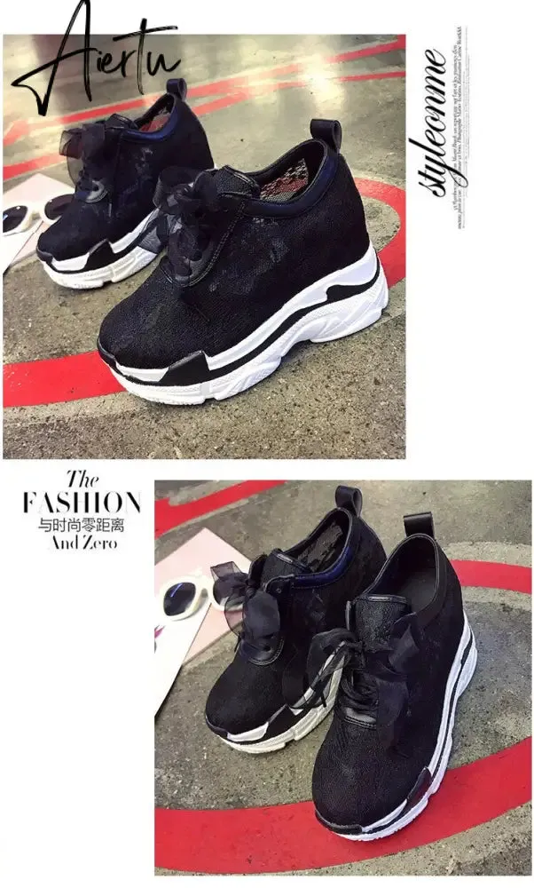 NEW Classic Women Mesh Platform Sneakers Trainers White Shoes High Heels Wedges Outdoor Shoes Breathable Casual Shoes Woman
