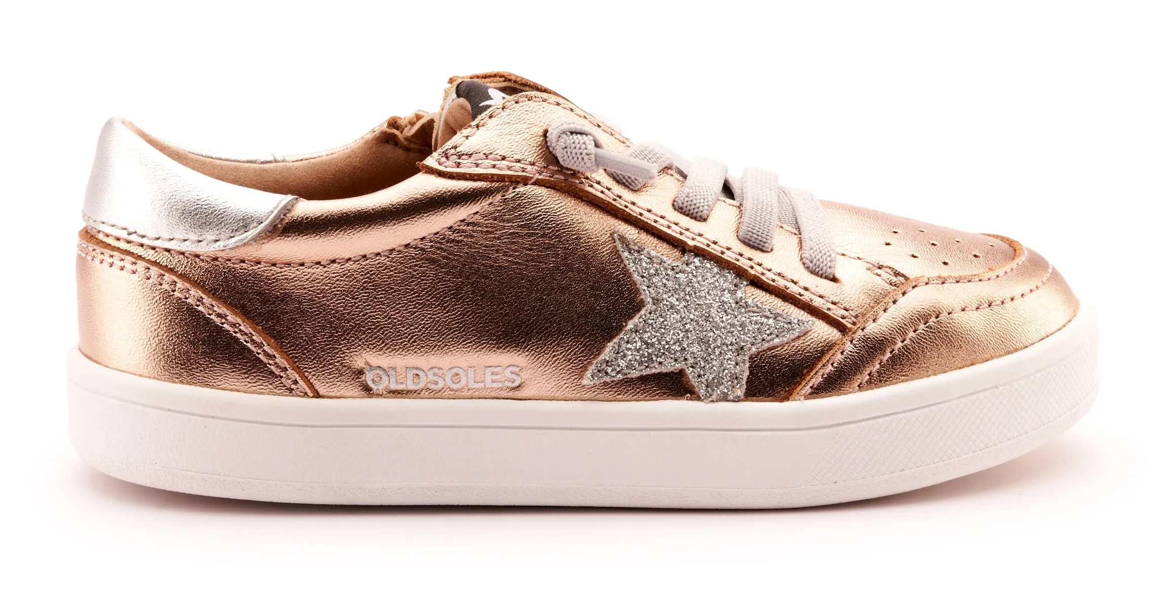 Old Soles Girl's 1006 Platinum Runner Casual Shoes - Copper / Glam Argent / Silver / White Sole