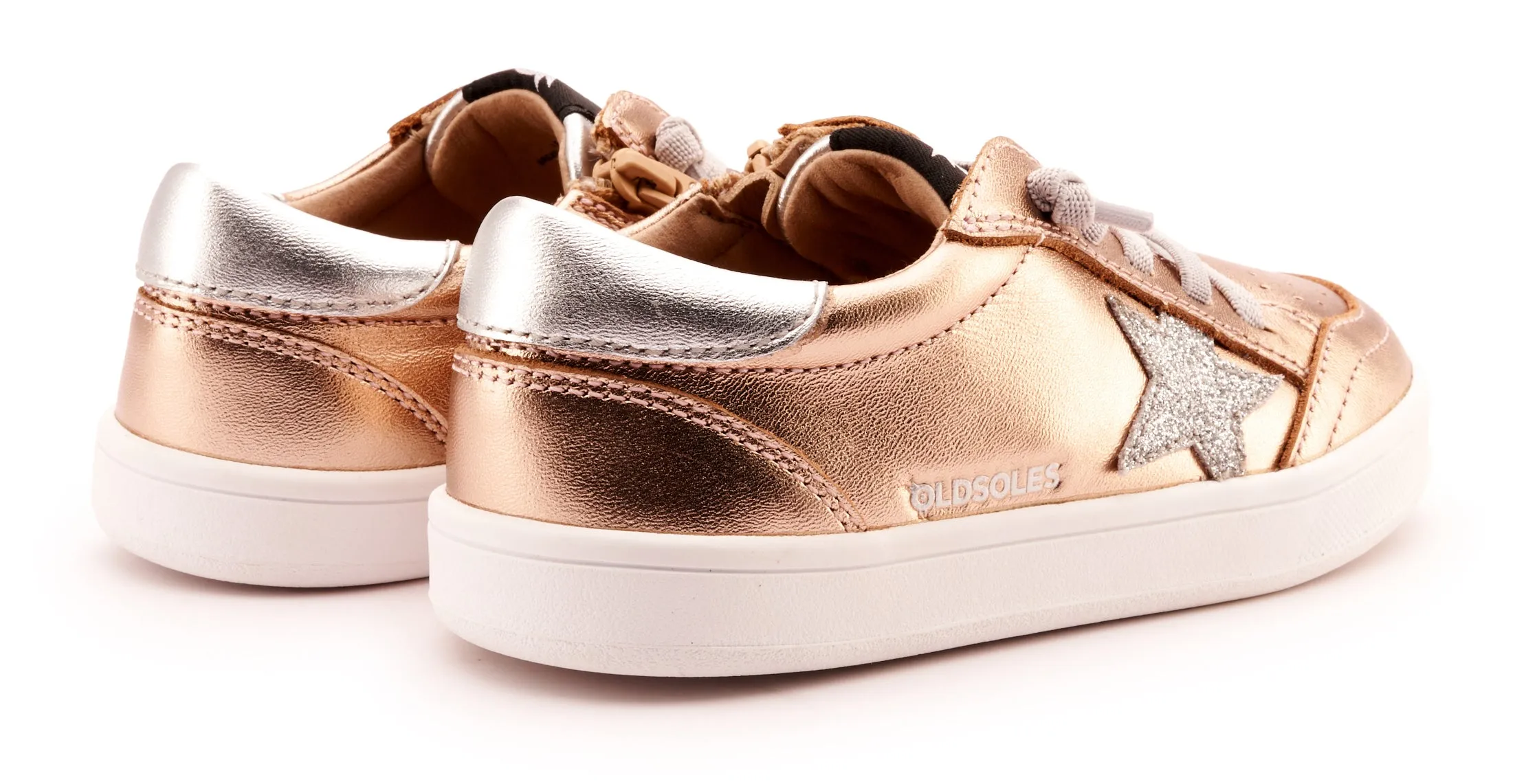 Old Soles Girl's 1006 Platinum Runner Casual Shoes - Copper / Glam Argent / Silver / White Sole