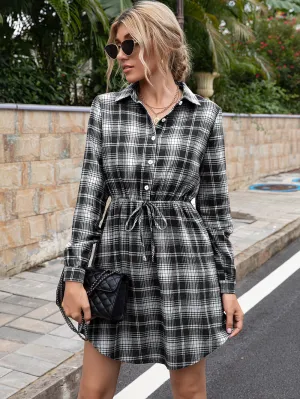 Plaid Print Tied Collar Romper