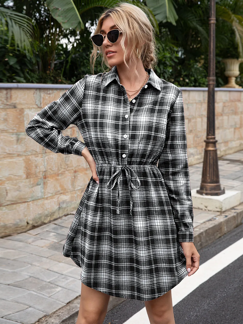 Plaid Print Tied Collar Romper