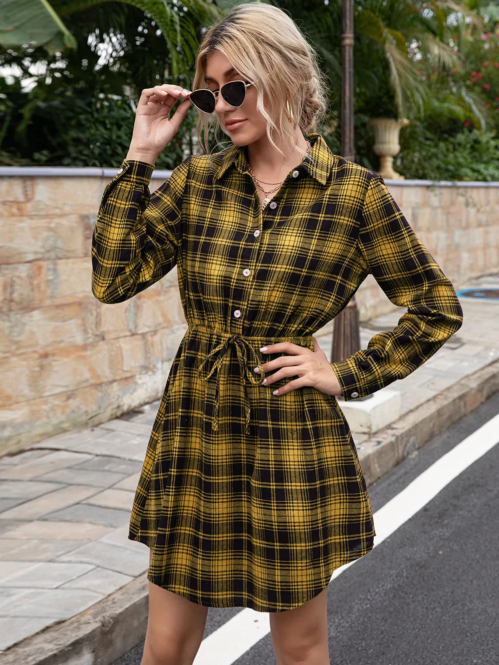 Plaid Print Tied Collar Romper