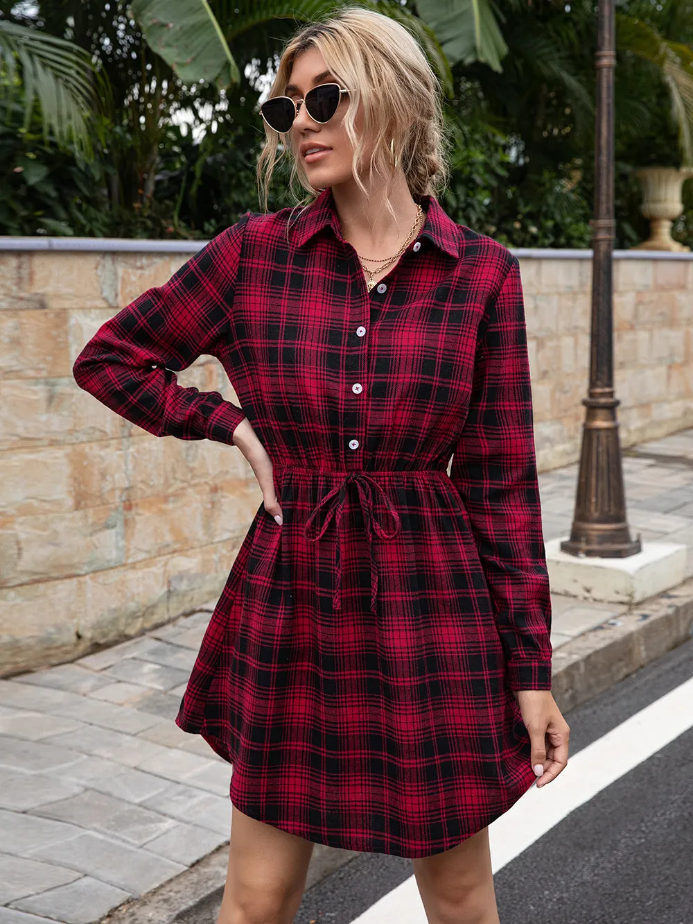 Plaid Print Tied Collar Romper