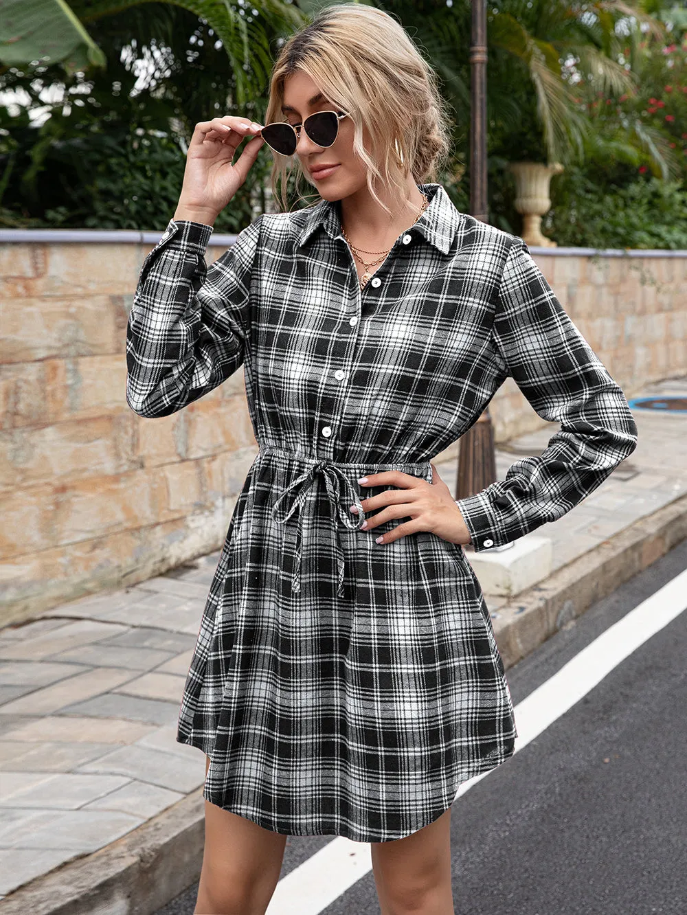 Plaid Print Tied Collar Romper