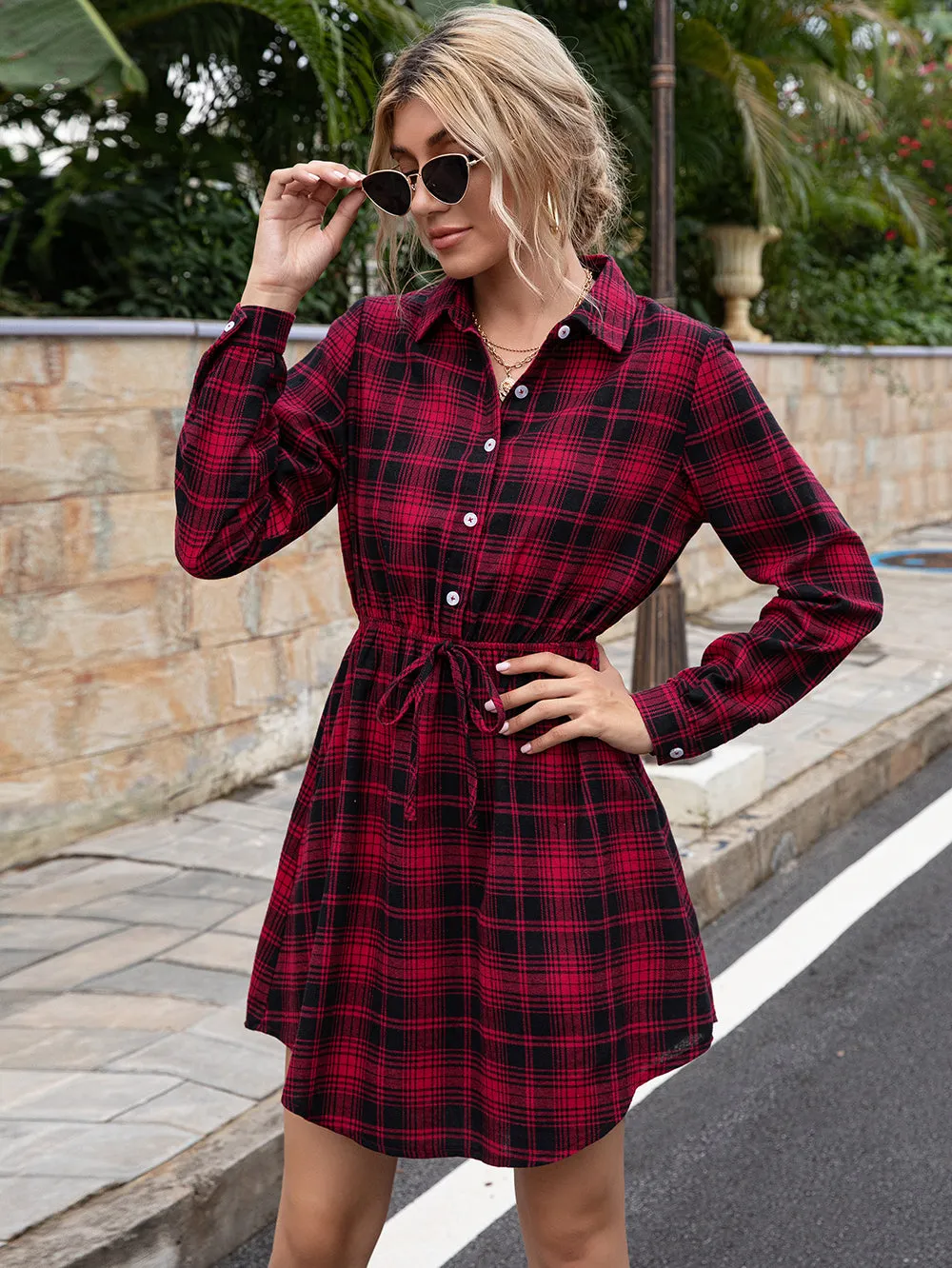 Plaid Print Tied Collar Romper