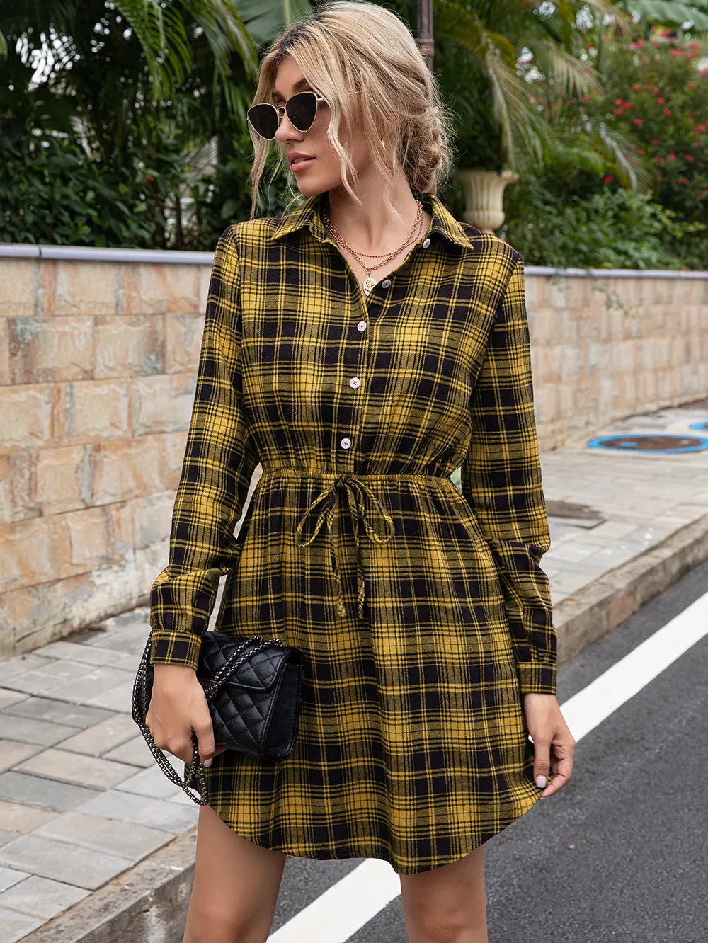 Plaid Print Tied Collar Romper
