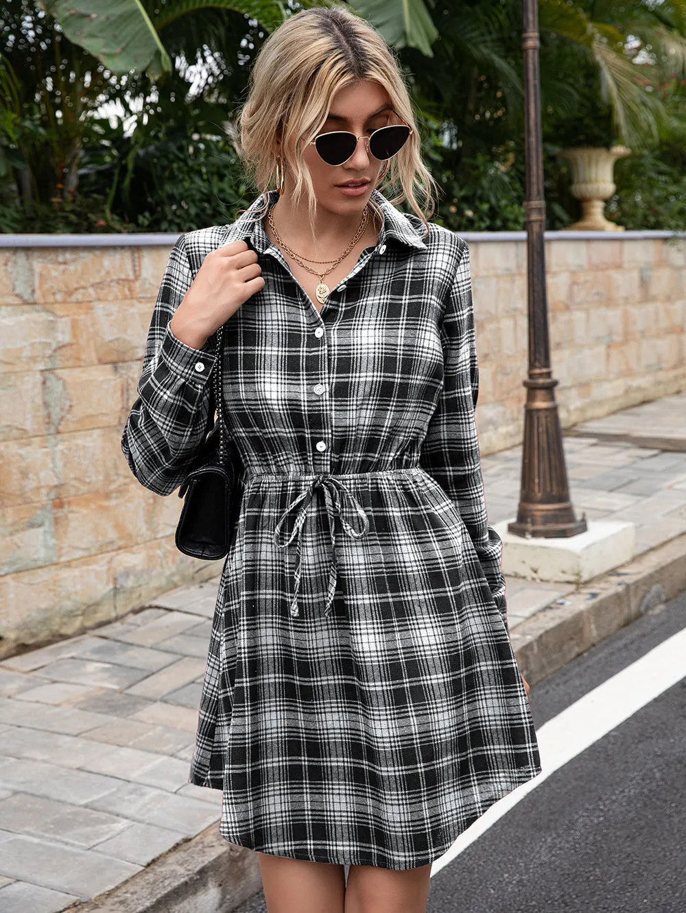 Plaid Print Tied Collar Romper