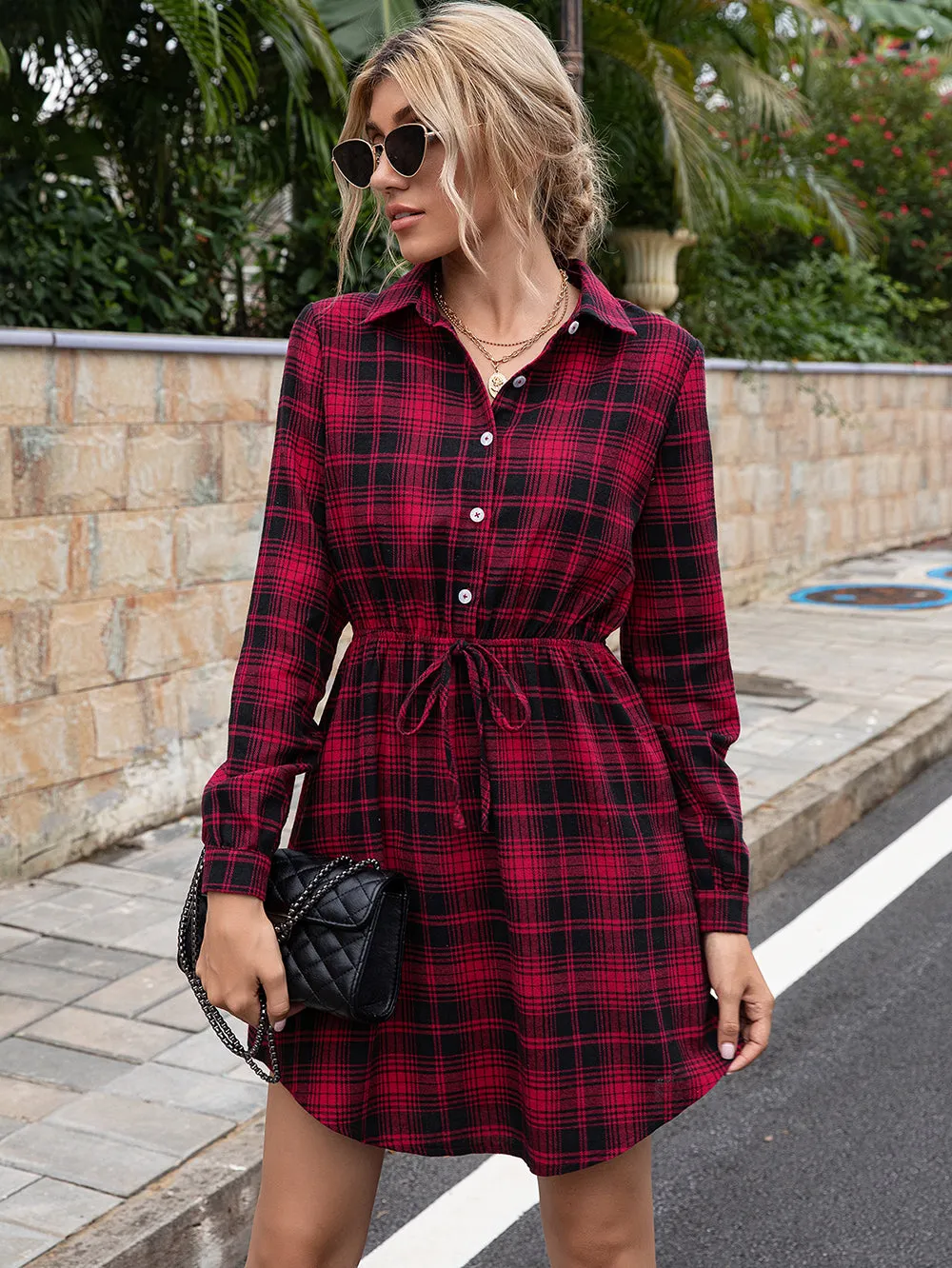 Plaid Print Tied Collar Romper